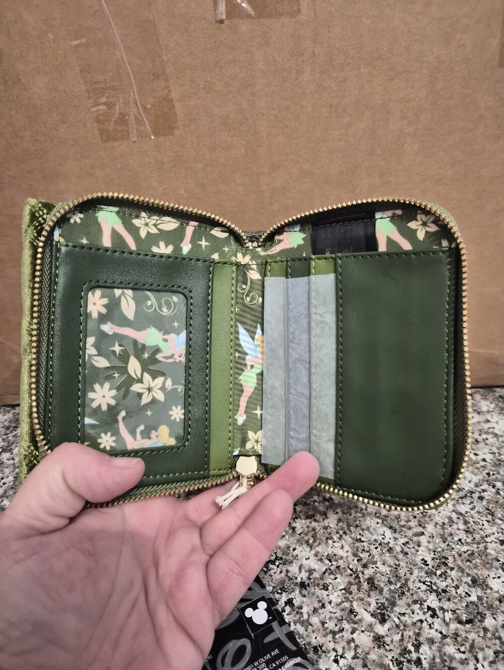 Loungefly Tinker Bell Green Velvet Floral Embroidered Top-Handle Bag And Wallet - Picture 9 of 10